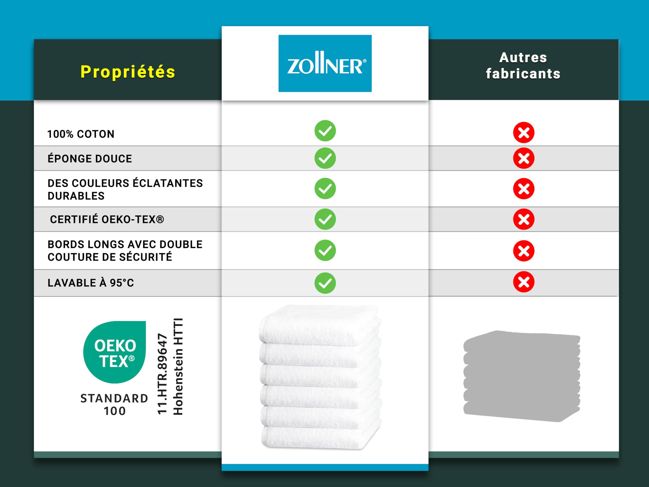 ZOLLNER Set de 6 Serviettes en 50x100 cm - particulièrement Douces et absorbantes en Blanc - avec accroche Pratique - lavables à 95°C - Coton - qualité hôtelière