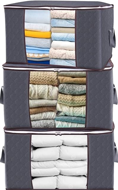 Clothes Storage Bag 90L Large Capacity With Reinforced Handles, Clear Window, Great For Comforters ,clothes, Blankets, Pillows, Bedding, Under Bed Storage Solutions, Pack Of 3