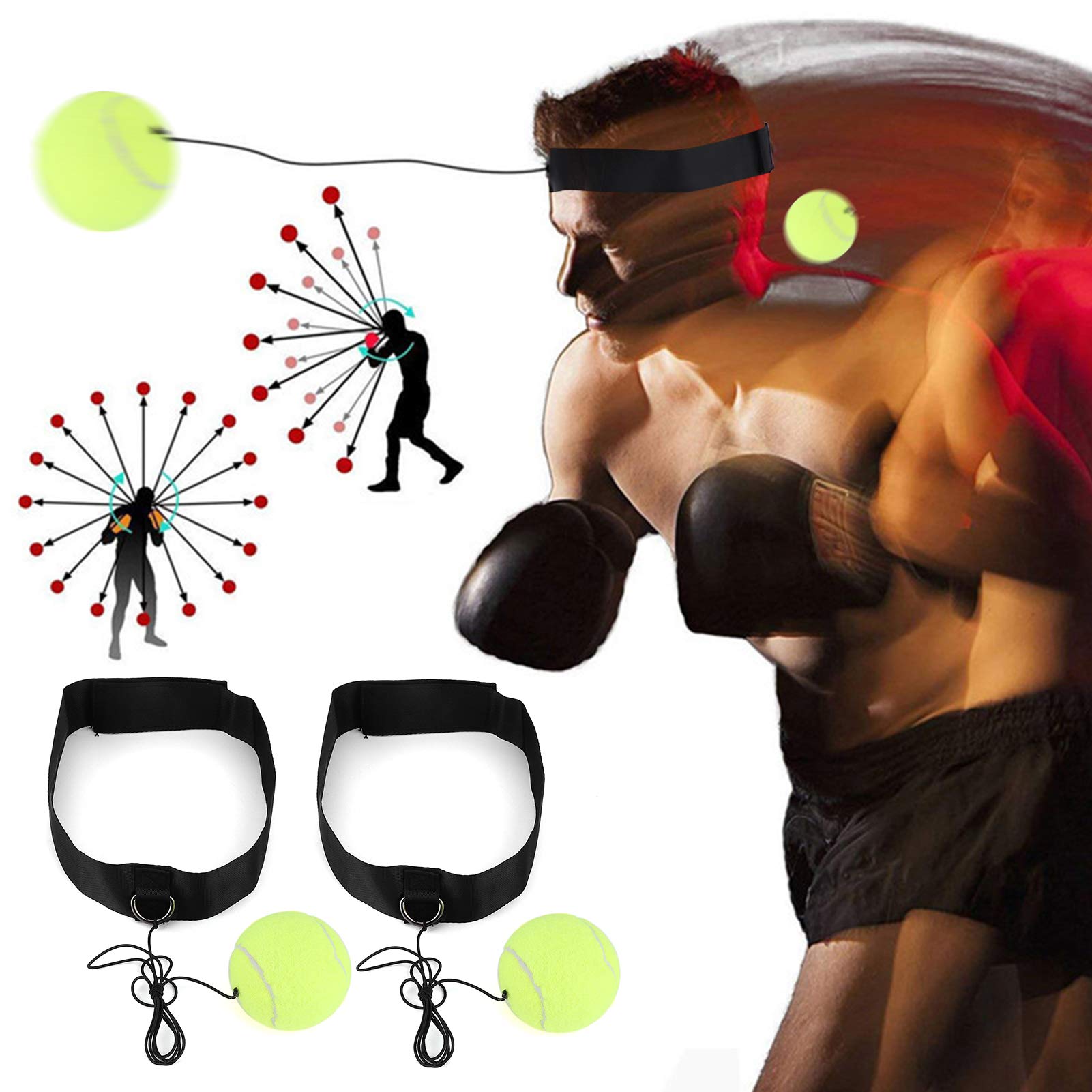 SUNGOOYUE Boxing Ball, 2pcs Boxkampfball mit Kopfband für Handaugenkoordination und Cardio -Trainingsgeschwindigkeitsreaktionstraining