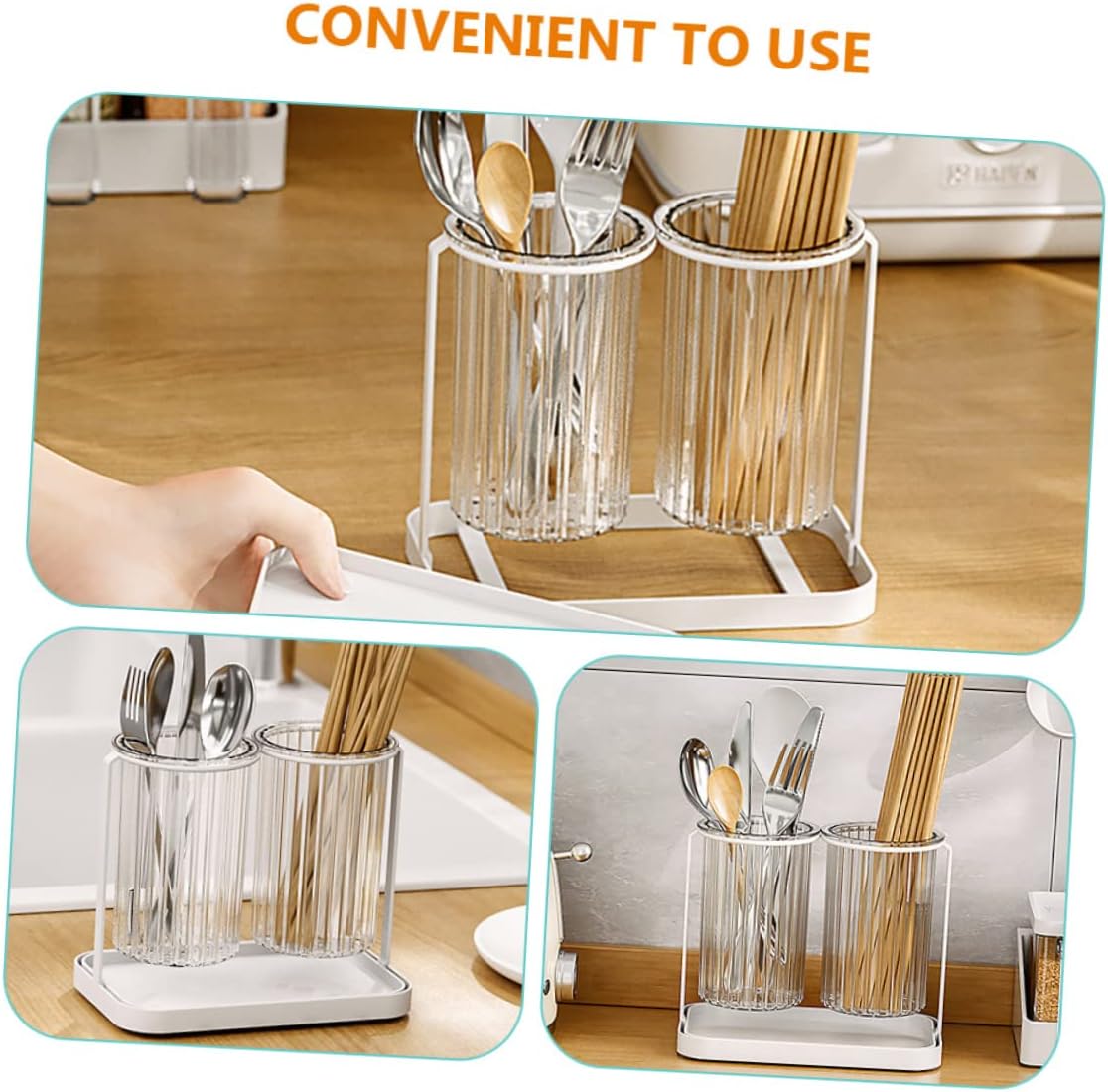 ABOOFAN Chopstick Holder with Drain Double Tube Utensil Storage for Kitchen Countertop Convenient Spoon Organizer and Decorative Kitchen Accessory