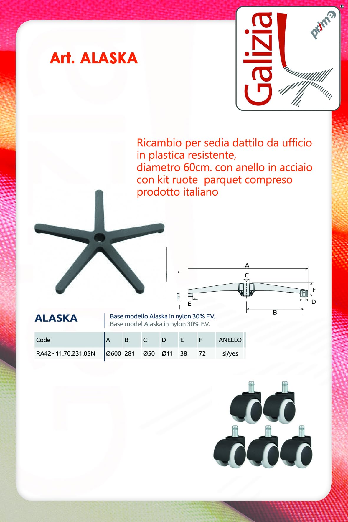 idealsedie base in plastica nera per poltrona da ufficio D.600 con ruote in plastica