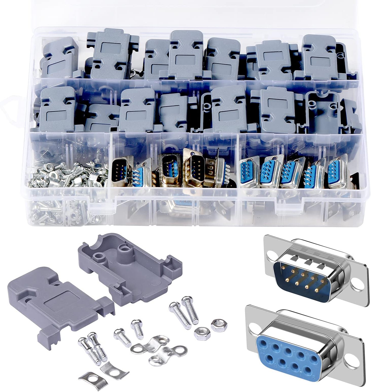 DB9 Solder Connector, 9PIN RS232 Terminal Adapter Breakout Board with Case Assortment Kit(10PCS Male + 10PCS Female)