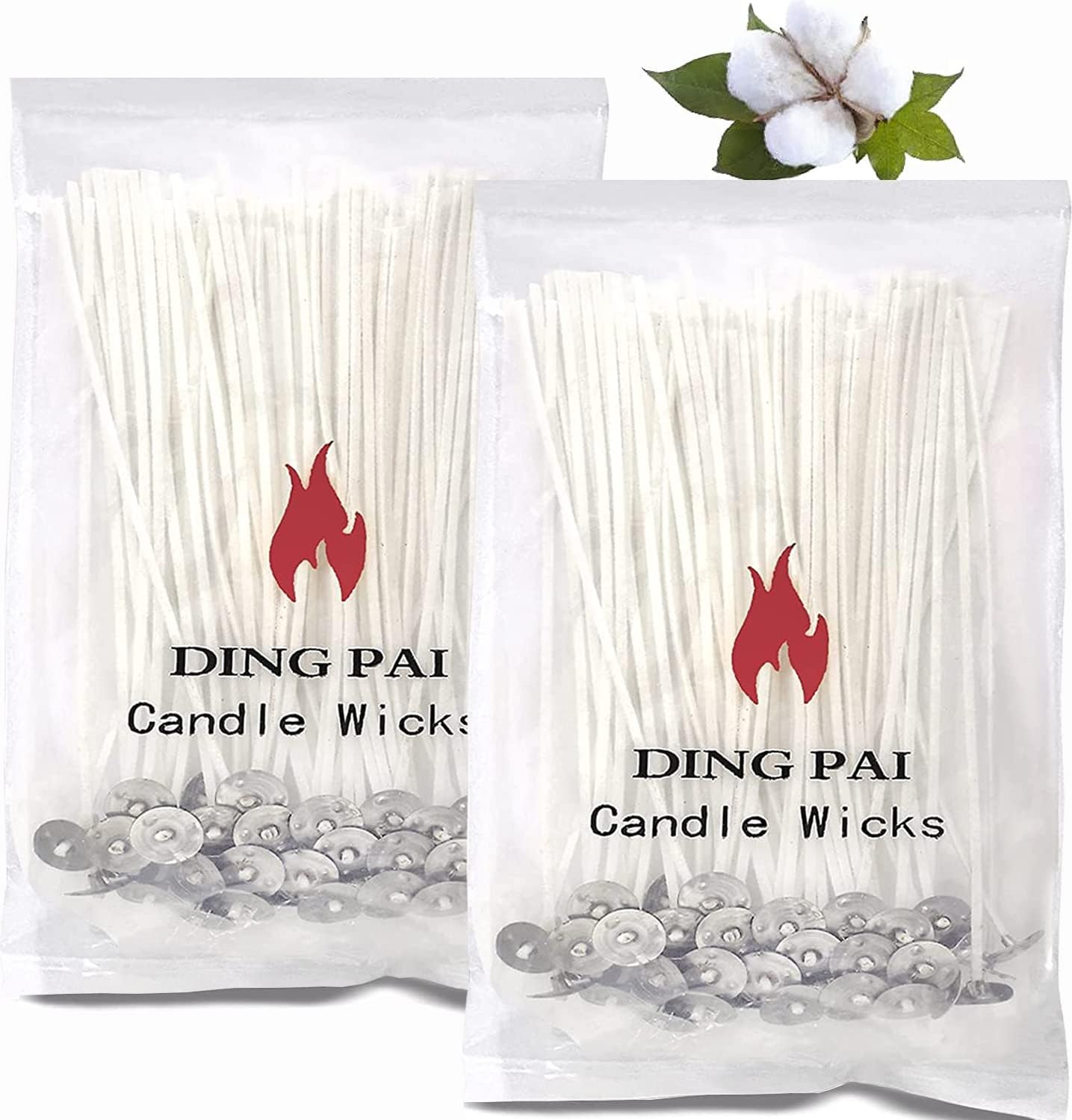DINGPAI 100pcs Cotton Candle Wicks, 6 inches Low Smoke Pre-Waxed Wicks for Candle Making, DIY