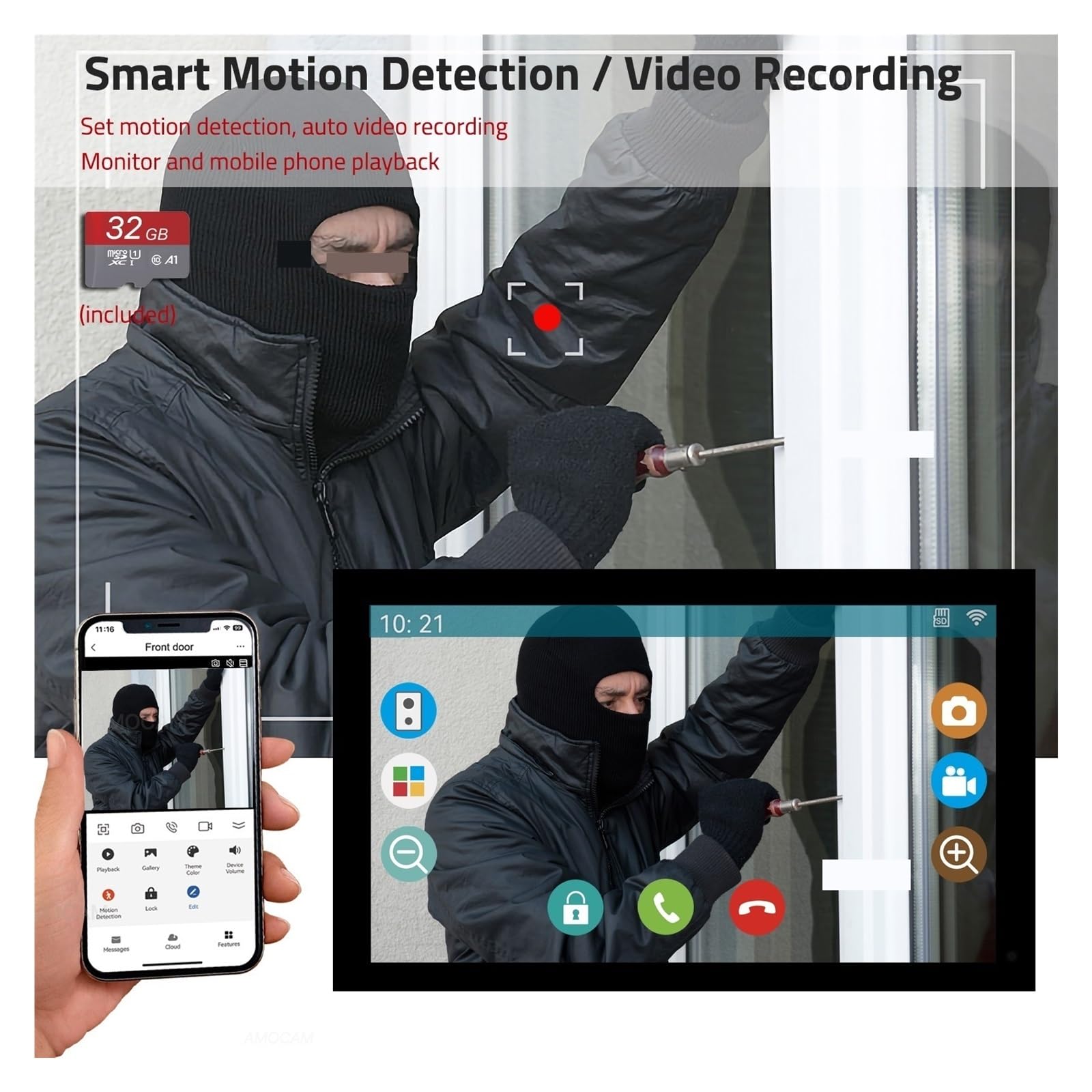 Bezprzewodowy Wideodomofon Wi-Fi, Kamera Drzwiowa 1080P Z 7-calowym Ekranem Dotykowym, Inteligentny Kartą 32 GB Do Domu Instalacja W Mgnieniu Oka(Silver Camera)