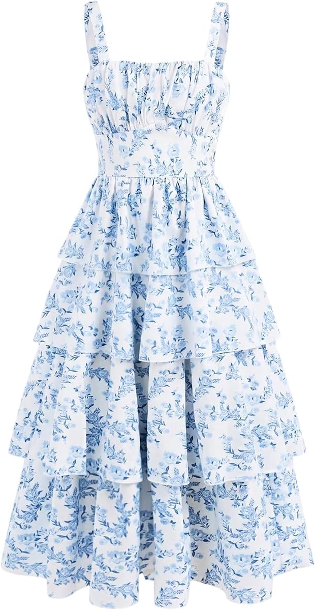 Girl's Floral Layered Long Dress Tiered Sleeveless Tank Dress Summer Vacation Outfits