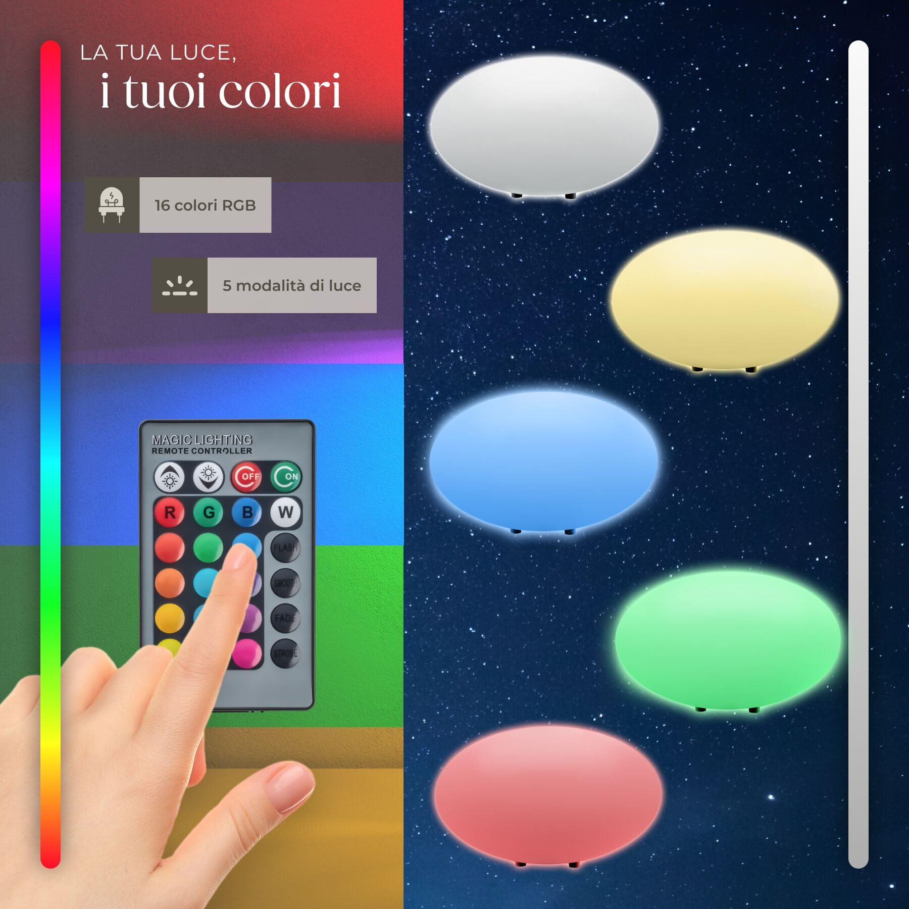 tectake® Lampada da terra Sfera LED, luce RGB da esterno e interno, telecomando, 16 colori, 1200 lumen, IP44 water proof, polietilene, luci giardino arredo esterno, piedini - M - Ø 35 x 21,5 cm