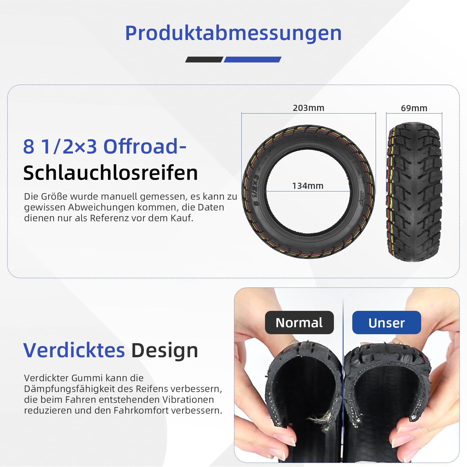 ulip (2er-Set) 8,5x3 (50-134) Offroad-Reifen mit Schlauch 8,5 Zoll Luftreifen für VSETT 8 9 Macury Zero 8 9 Roller