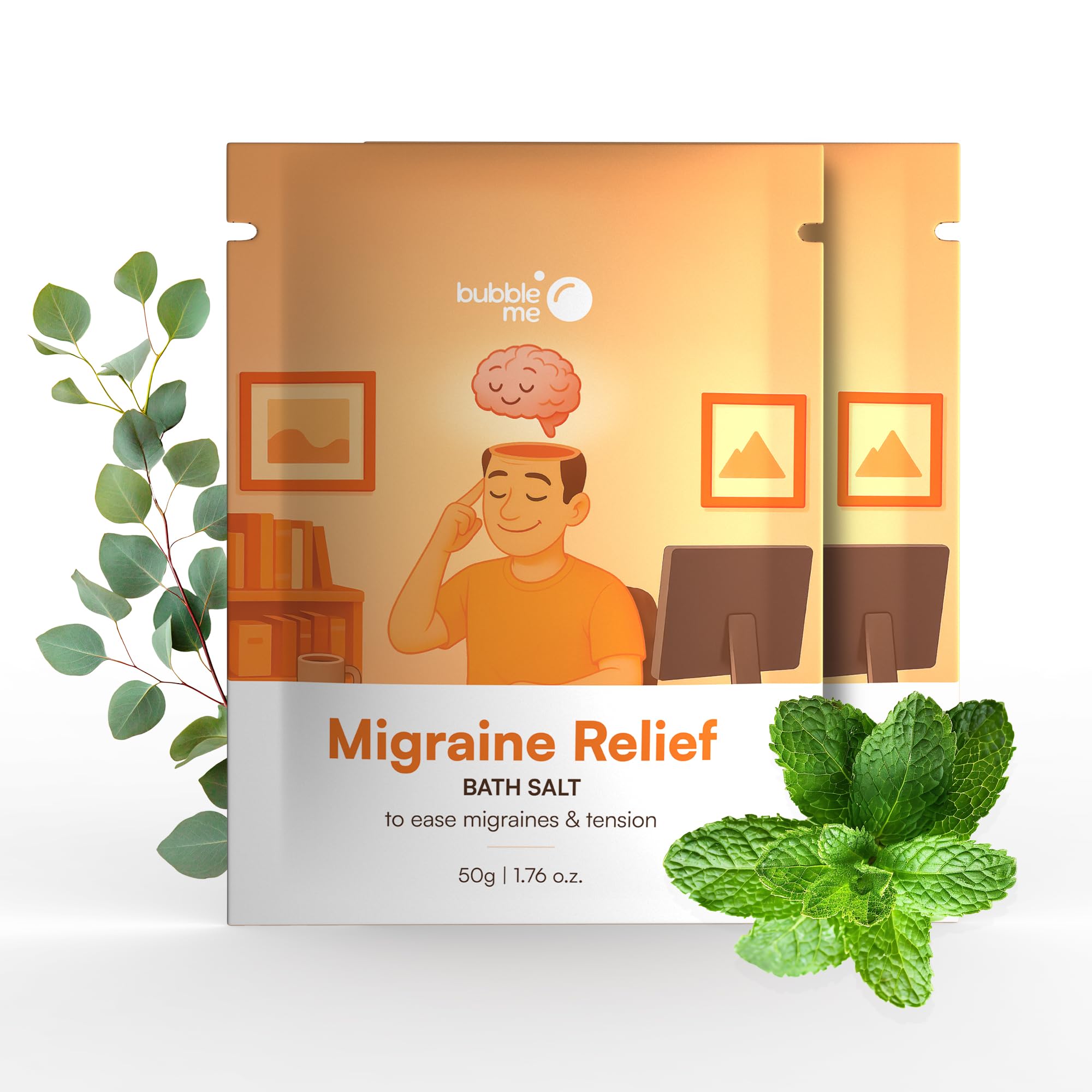 Bubble Me Migraine Relief Bath Salt – Pack of 2 (100gm) | Soothing Bath Soak with Peppermint, Lavender & Epsom Salt | Calms Headaches & Mental Fatigue | Natural, Vegan & Paraben-Free
