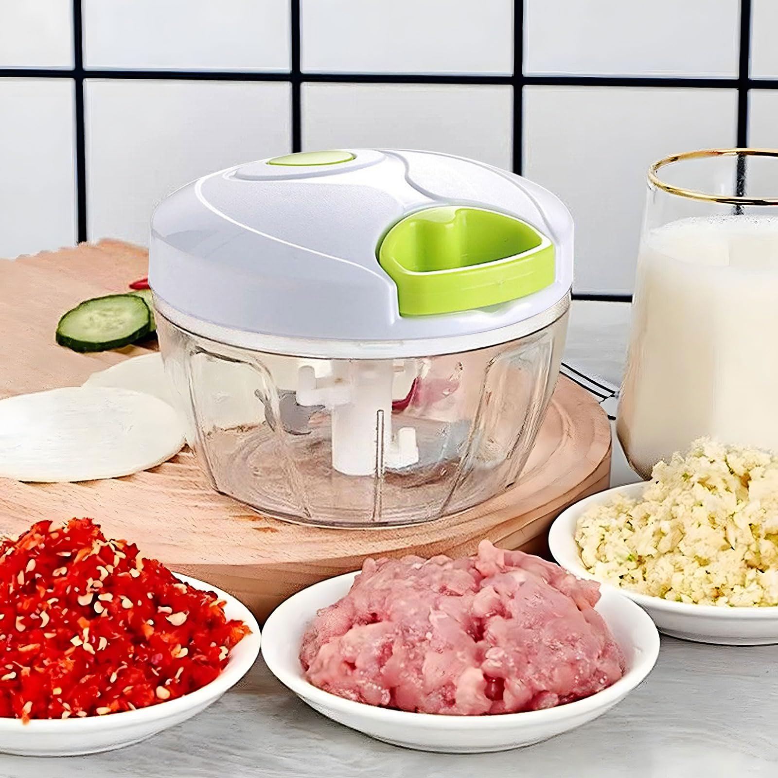 Tritacarne manuale, tritatutto per verdure, robot da cucina, tritatutto portatile a mano, per verdure, frutta, noci, erbe aromatiche (bianco)