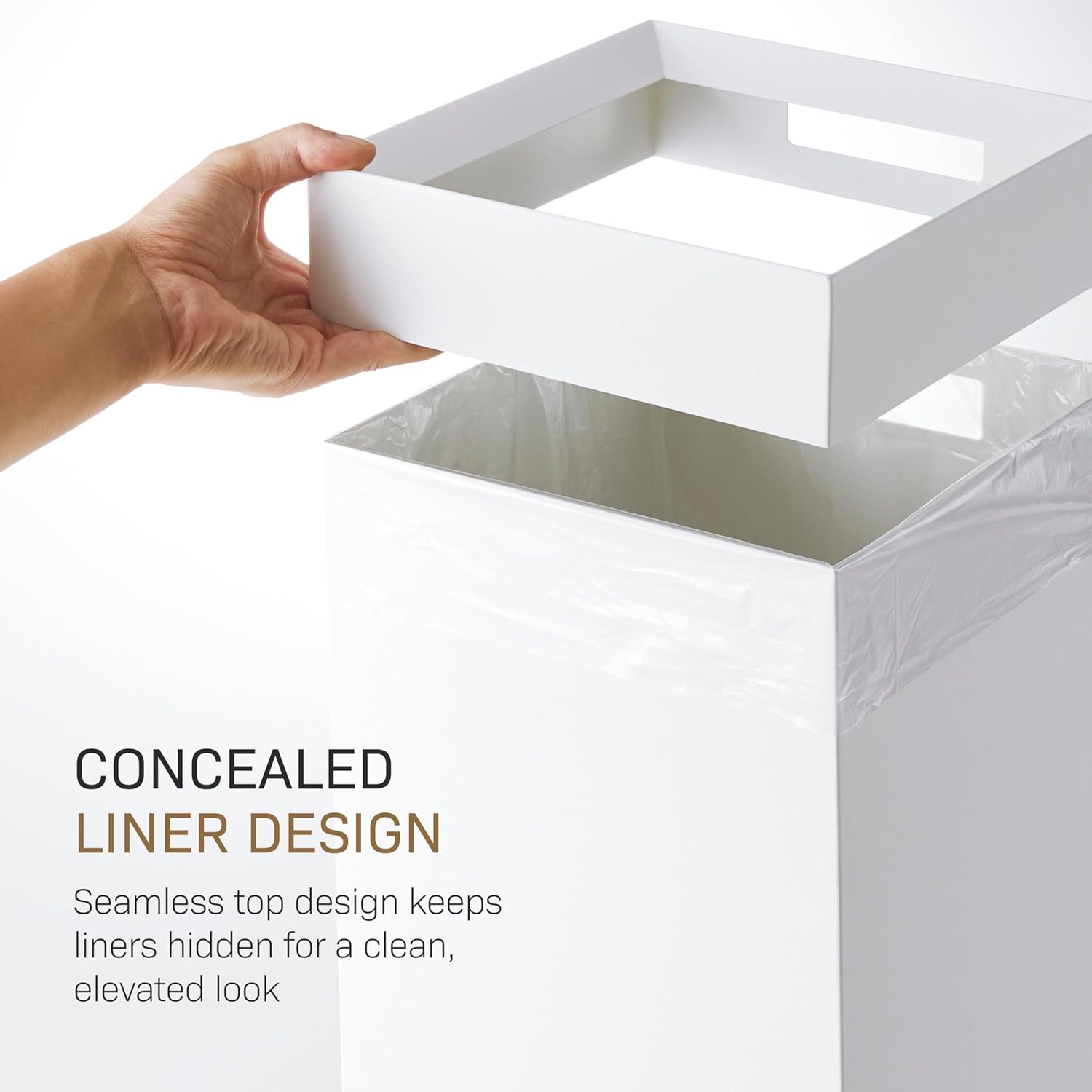 YAMAZAKI Home Tall Slim Trash Can with concealed liner design