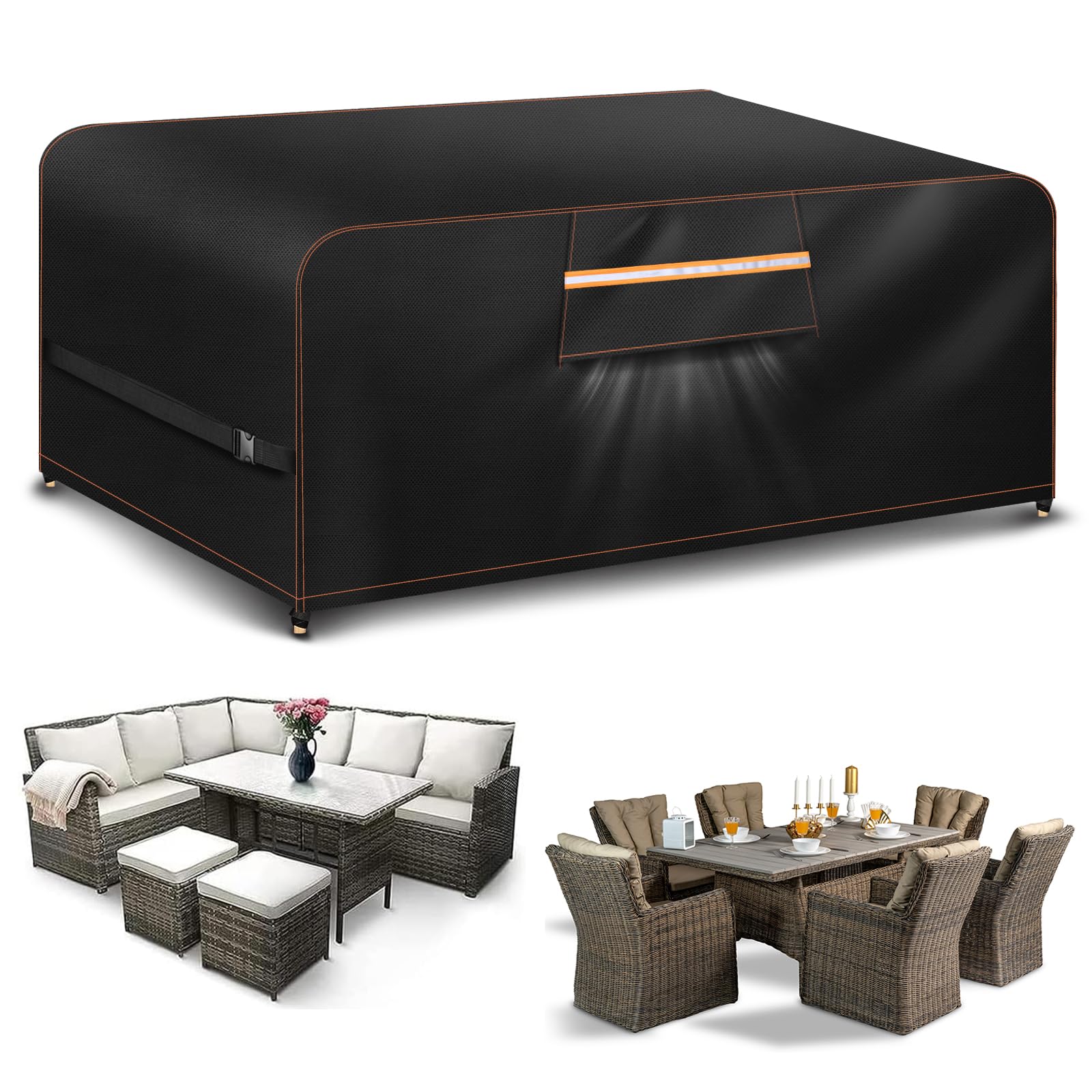 Aoretic Black Outdoor Garden Furniture Covers Waterproof 250X210x90cm Garden Table Cover Waterproof Rectangular With Air Vent For Patio Bistro Set Rattan Sofa Chairs Outside Seating 420D Oxford Fabric