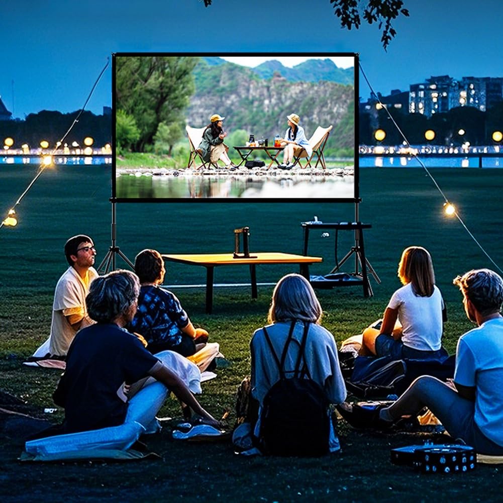 Ekran Projekcyjny z Statywie, 16:9 4K HD Przenośny Składany Ekran Filmowy Bez Zmarszczek z Torbą Transportową do Kina Domowego i Kina Plenerowego(120in)