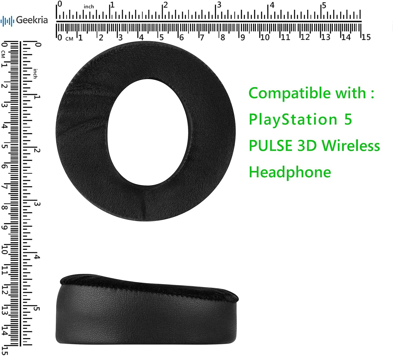 Geekria Comfort Hybrid Velour Replacement Ear Pads for Sony PlayStation 5, Pulse 3D PS5 Wireless Headphones, Ear Cushions, Repair Parts (Black)