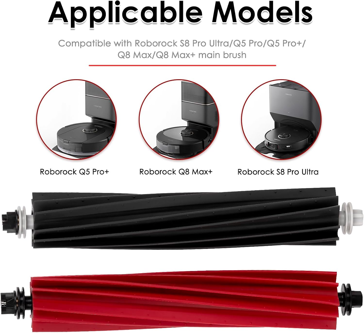 (4 Pack) Q5 Pro+ Roller Brushes Compatible with Roborock S8 Pro Ultra/ Q5 Pro/ Q5 Pro+/ Q8 Max/ Q8 Max+/ Q5 Max+ Q5 DuoRoller+, Dual Roller Brushes Rubber Brush Replacement Parts