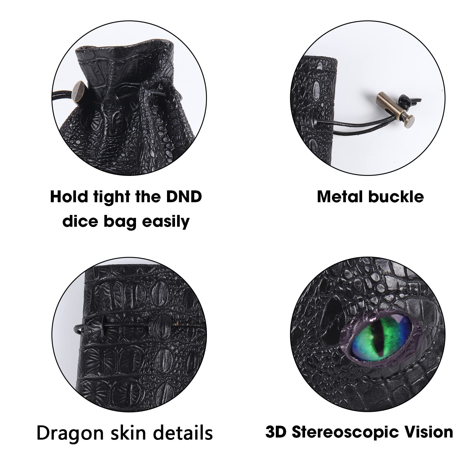 Byhoo Grand Sac à dés du MDN pouvant contenir 6 Ensembles de dés, Sac en Cuir de Dragon de feu, lumière Verte Brillante dans Les Yeux, Sac pour Jeux de société du MDN, Accessoires RPG, dés Non Inclus