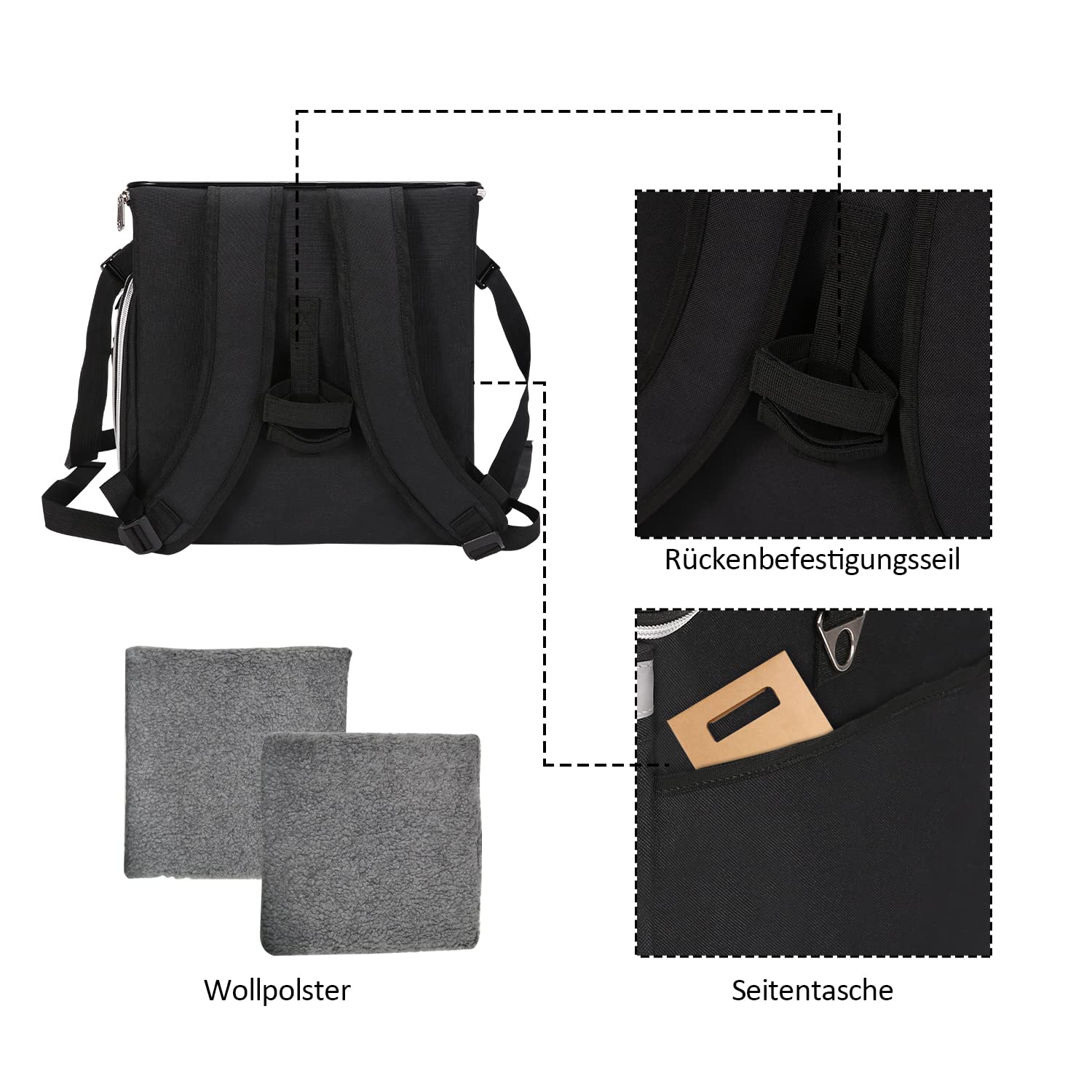 Haustier Fahrradtasche für Hunde Katzen, Haustier Rucksäke mit Vorne Atmungsaktiv Netzfenster, Faltbarer Raum Tragetasche für Kleine Mittlere Hunde und Katzen 6kg (Schwarz)