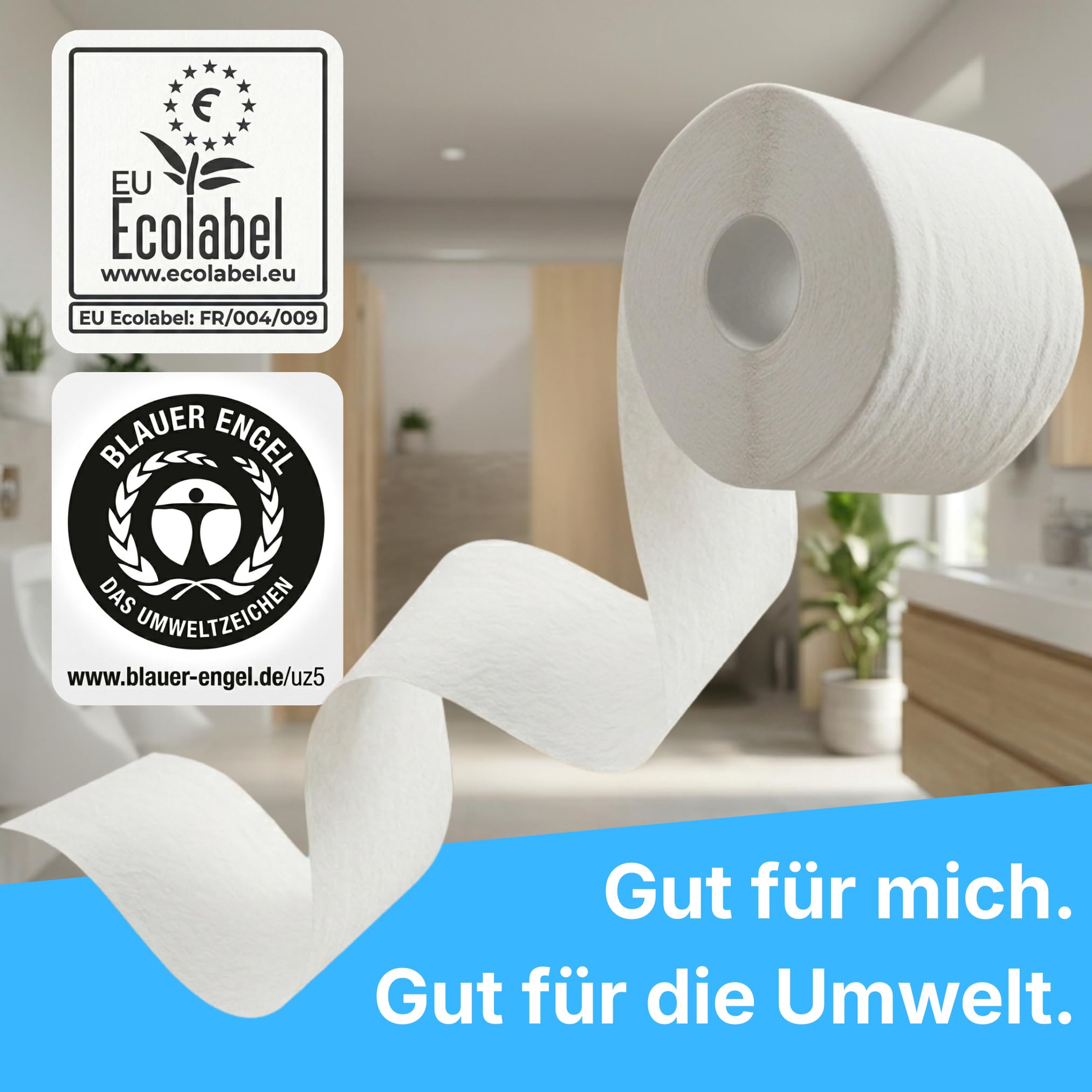 CleanClub Toilettenpapier – 2-lagig, weiß – 64 Rollen Klopapier x 250 Blatt – extra weiches WC-Papier für Zuhause & Büro