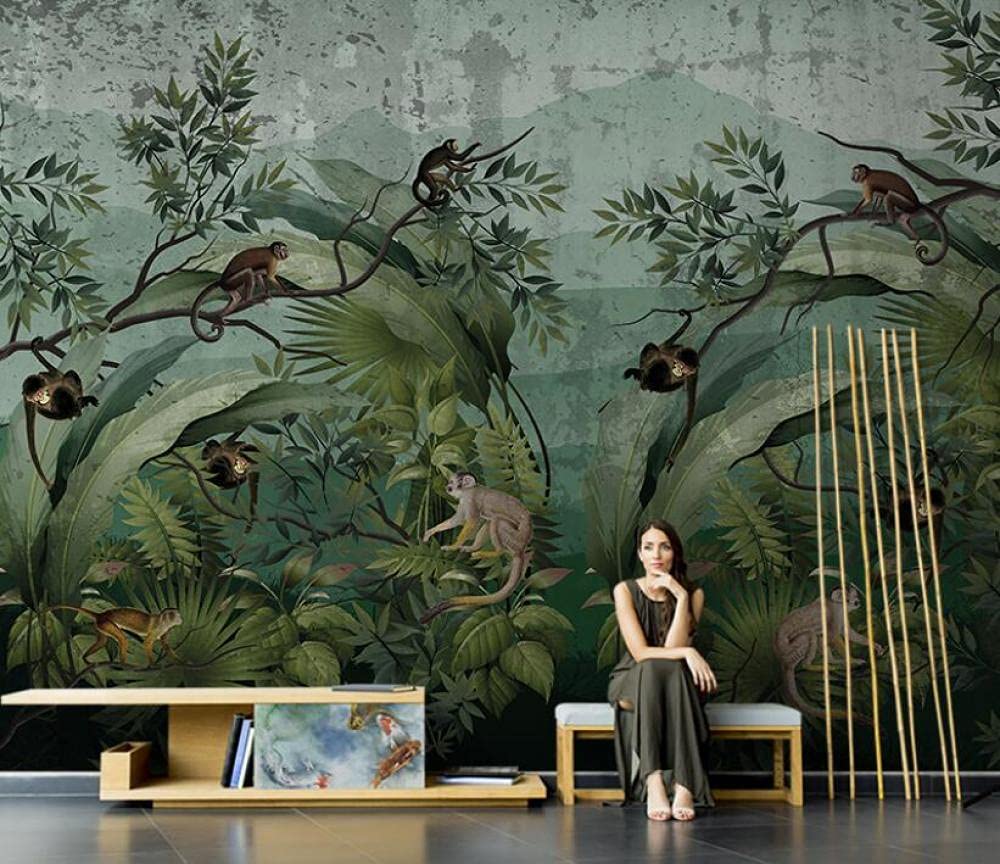 Papier peint 3d panoramique motif forêt tropicale et singe aux dimensions 300x210 cm