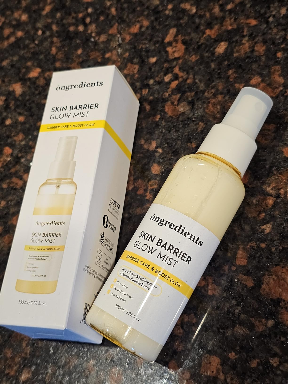 ONGREDIENTS Skin Barrier Glow Mist, Dual-Layer Facial Mist, 98% Pure Glutathione, Multi-Peptide, Centella, Ultra-Fine Spray, Cooling, Dry and Sensitive Skin, Korean Skin Care, 3.38 fl. oz. / 100ml