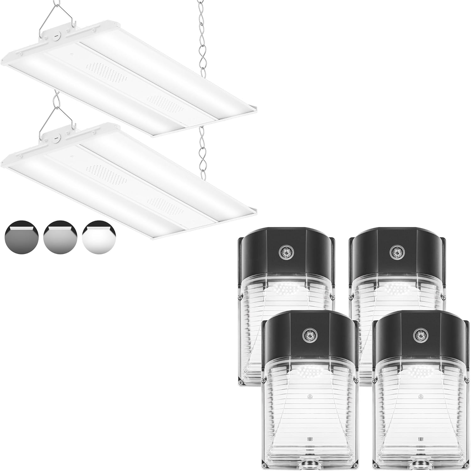 CINOTON 26W LED Wall Pack Light with Dusk to Dawn Sensor & LED Linear High Bay Light,4FT UL Listed 165W/110W/80W Wattage Adjustable LED Shop Light