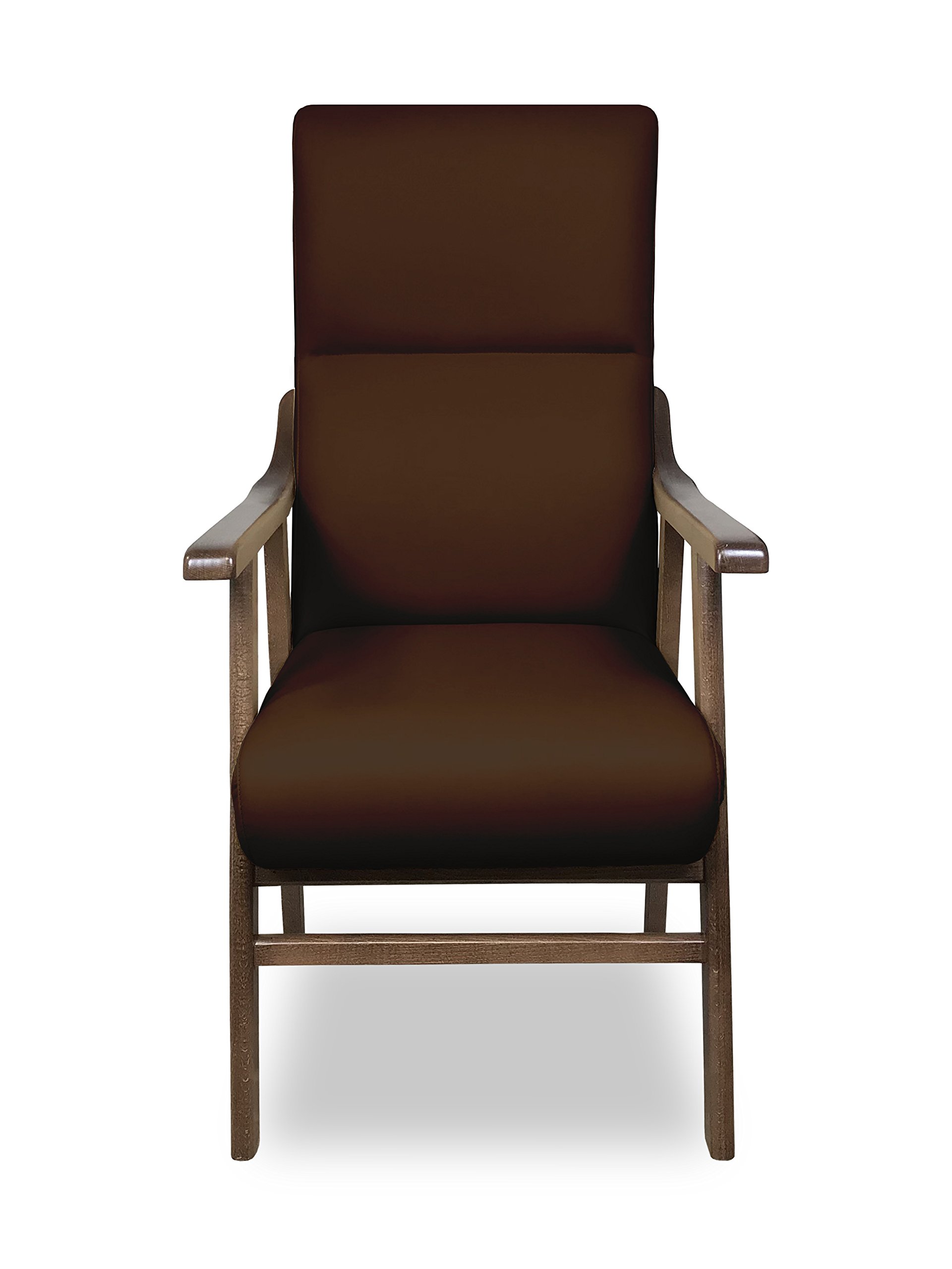 Butaca Boston, Estructura de Madera de Haya y Nogal. Tapizado en Polipiel Color Chocolate. Silla Geriátrica y de Relajación para Comedor y Sala de Estar