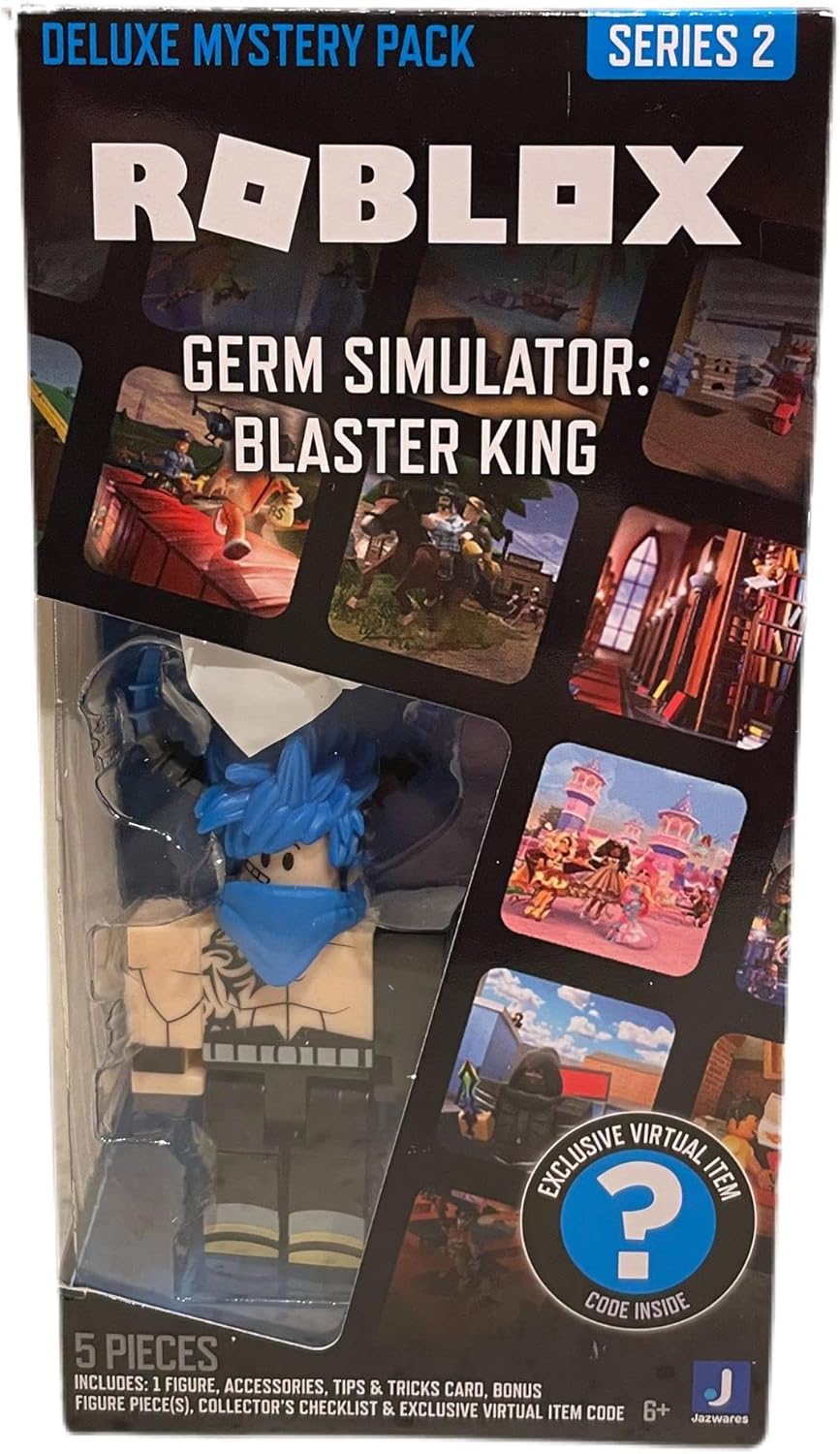 Roblox Deluxe Mystery Pack Action Figure Series 1 – Includes Exclusive Virtual Item (Choose Figure) (Germ Simulator: Blaster King) Roblox Deluxe Mystery Pack Action Figure Series 1 – Includes Exclusive Virtual Item (Choose Figure) (Germ Simulator: Blaster King)