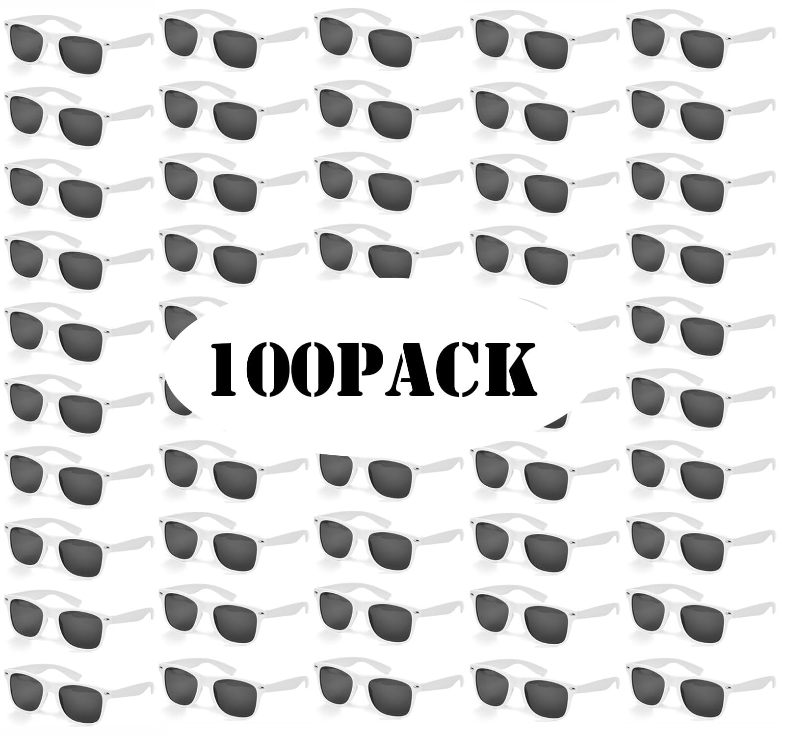 QYVEWY 50/100 Pack Bulk Sunglasses for Adult Retro 70s 90s Cheap Glasses UV400 Protection (100White)