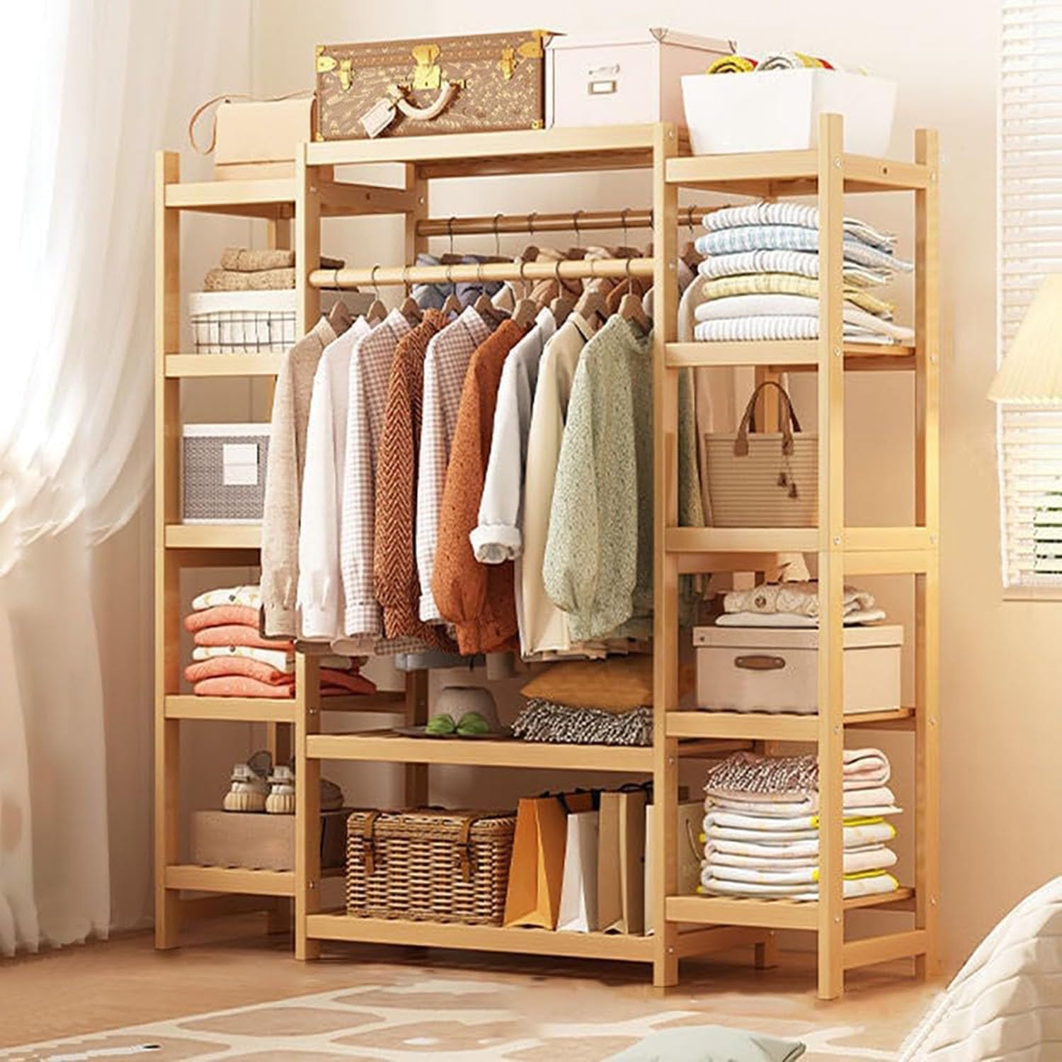 FGXHHS Bamboo Coat Rack with 12 Shelves, Multifunctional Storage for Bedrooms, Living Rooms, Hallway