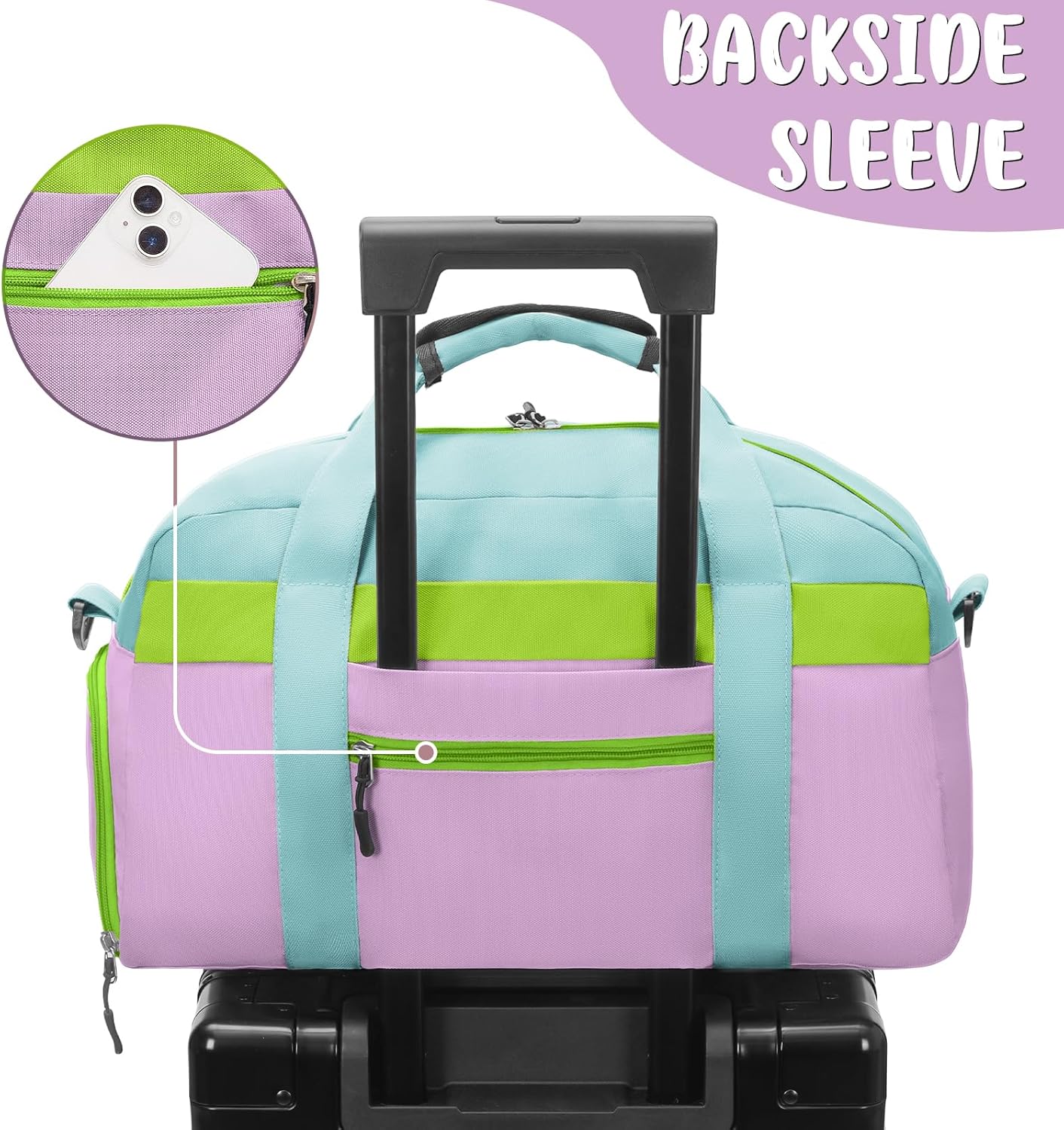WOOMADA Travel Duffle Bag, Weekend Bag with Wet Pocket & Trolley Sleeve, Overnight Duffel(blue&purple)