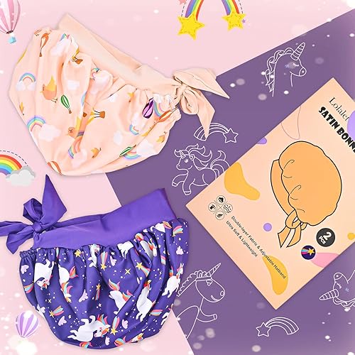 Miniatura 6 de Lolalet 2 gorros de seda reversibles para niñas, gorro de satén reversible con banda elástica ancha, color morado y rosa