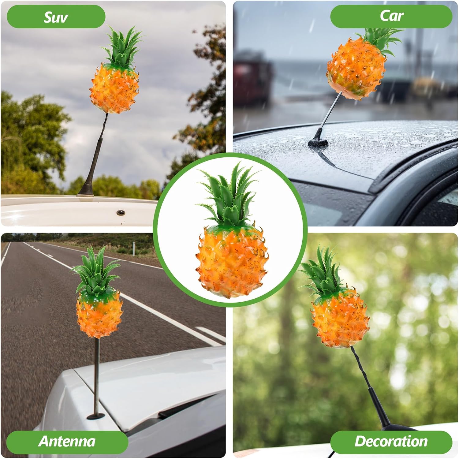 Pineapple Antenna Topper Auto Accessory Plastic Car Roof Decoration Cute Cartoon Exterior Ornament Auto Mirror Dangler for Vehicle Enhancement