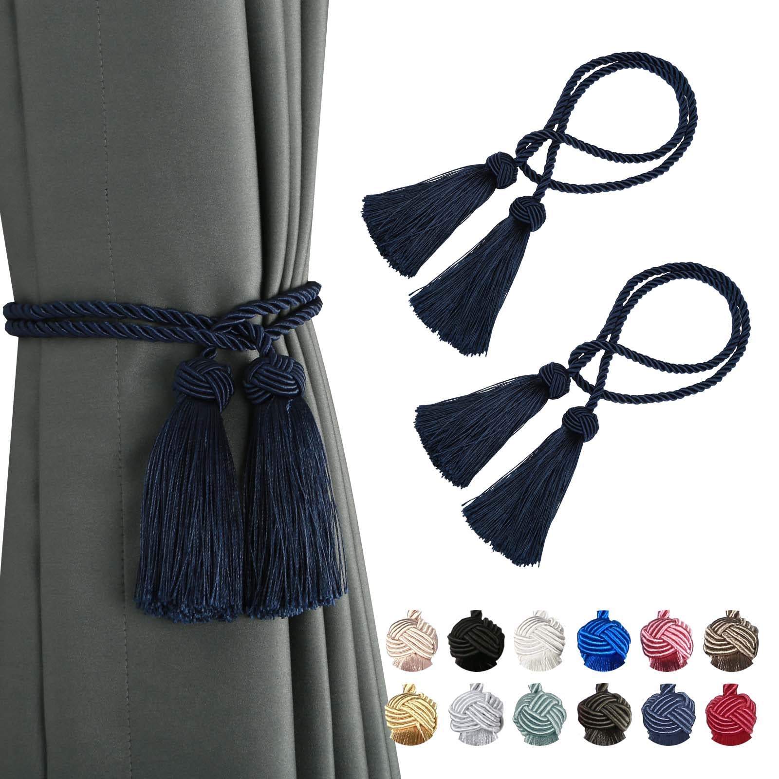 BEL AVENIR 2 Pack Curtain Handmade Tiebacks Decorative Curtain Holdbacks with Tassel (Navy, 2 Pack)