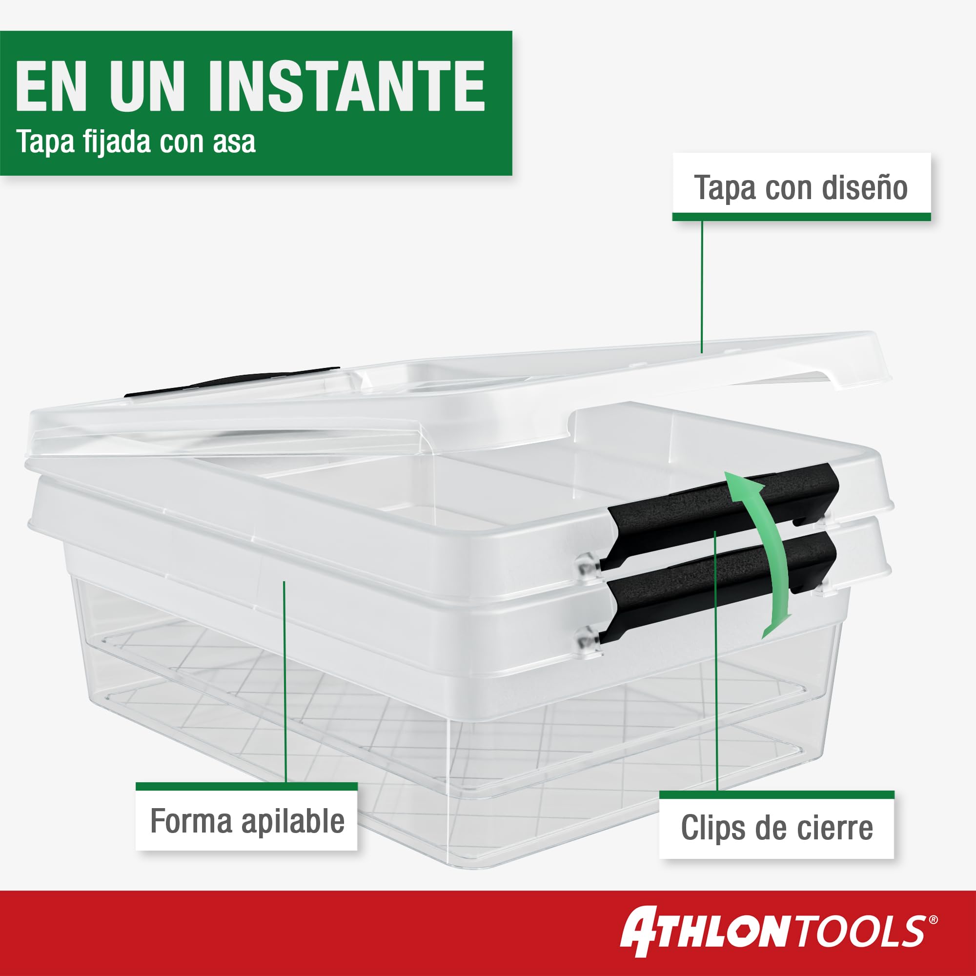ATHLON TOOLS Zestaw 10 pojemników do przechowywania żywności z pokrywką, 5 l, 100% nowy materiał, bez BPA, przezroczyste, możliwość układania w stos, hermetyczne, lodówka, zamrażarka, szafa