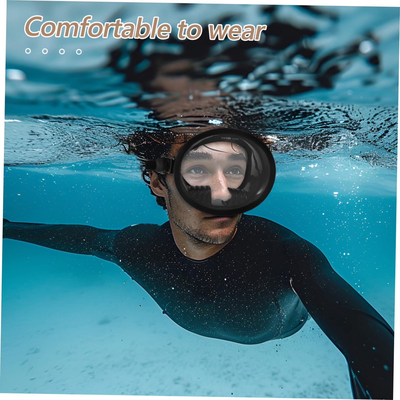 Maschera Sub Antiappannamento a Visione Larga in Silicone Nero | Lente in Vetro Temperato, Adatta per Immersione e Nuoto, Vestibilità Confortevole Tenuta Anti-perdita