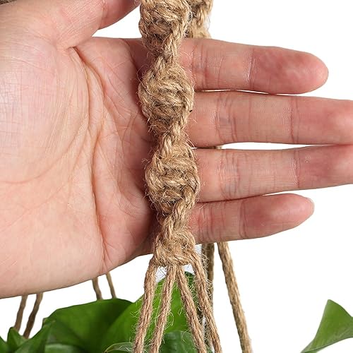 Miniatura 4 de Vpang - 2 piezas de macramé para colgar en la pared, soporte para macetas de doble nivel, cuerda de yute para decoración interior y exterior, 55