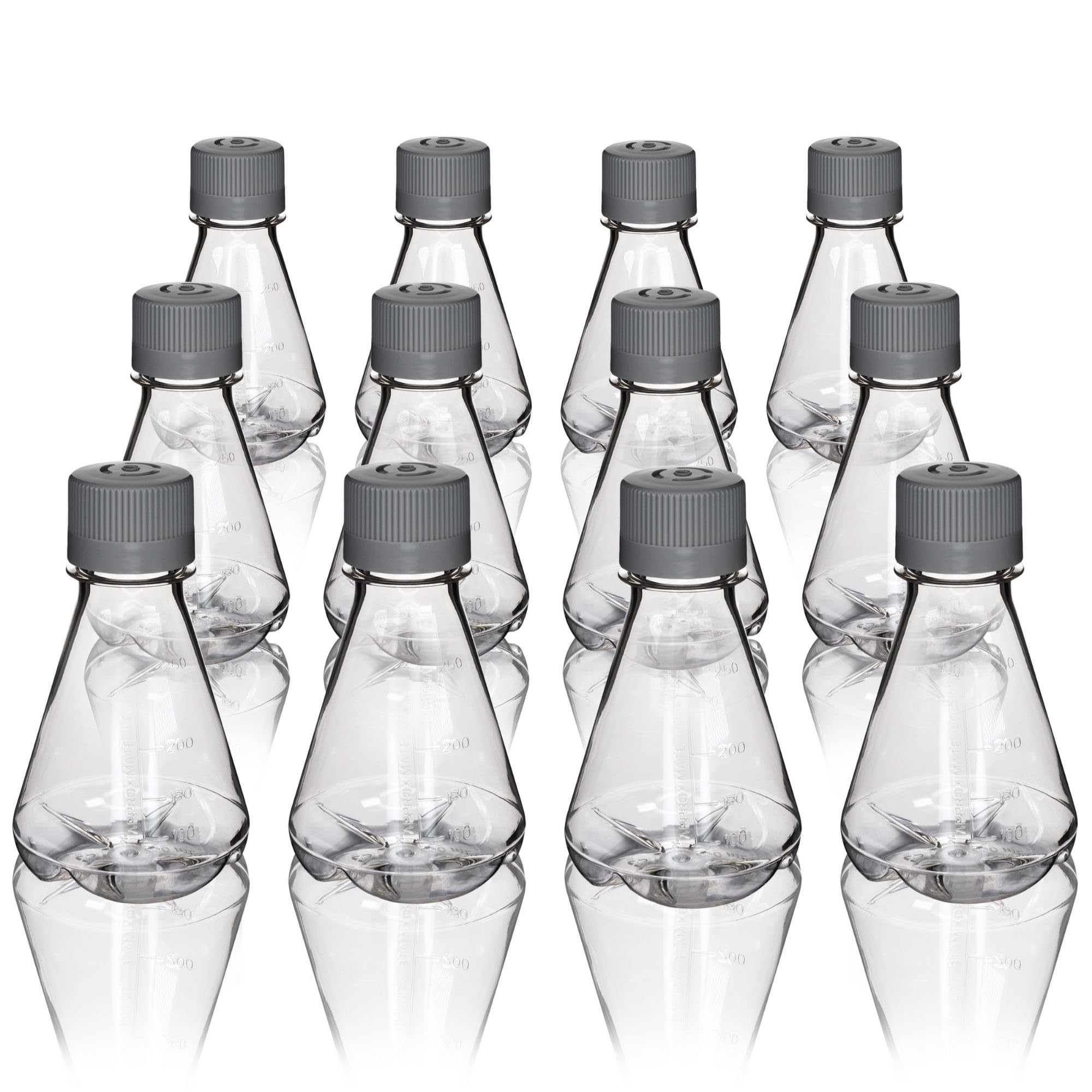 Eisco - Confezione da 12, 250 ml sterili PETG Erlenmeyer fiaschette, ventilato, fondo sgualcito, gamma sterilizzata, USP classe VI, laboratorio, coltura cellulare, miscelazione, compatibile con shaker