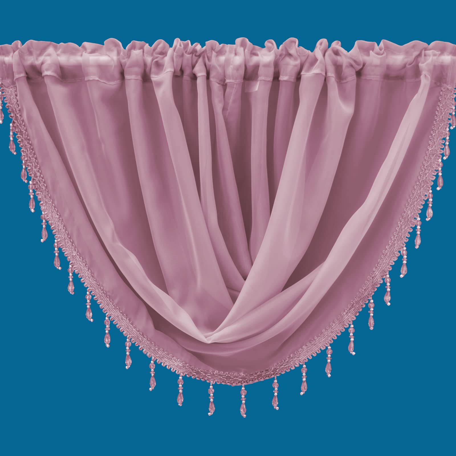 Plain Beaded Voile Swags Net Curtains Voile Swag Valance Pelmet (Blush)