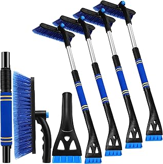 Suttmin 4 Pcs Extendable Ice Scrapers for Car Windshield Car Snow Scraper and Brush with Foam Grip 2 in 1 Ice Scraper with 360 Degrees Pivoting Brush Head for Car SUV Truck Windows