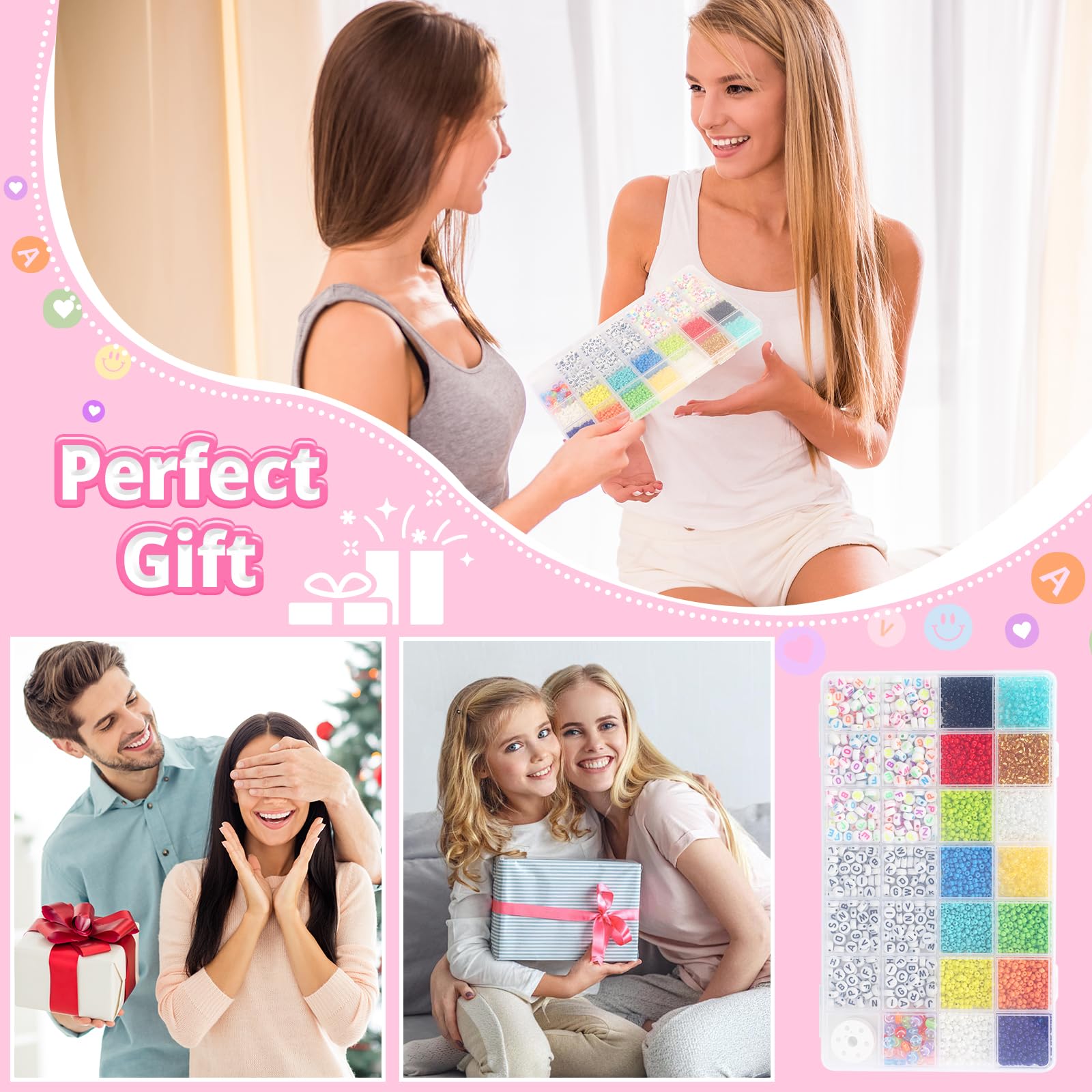 URMYWO Juego de cuentas para pulseras, mini juego de abalorios, cuentas para enhebrar para Navidad, kit de creación de pulseras, adultos para Navidad, vacaciones, cumpleaños, fiestas