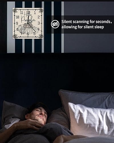 Miniatura 6 de Thanksgiving Wooden Wall Clock Silent Non Ticking, Black Line Hand Draw Pumpkins Bow Fall Burlap Square Wall Clock Battery Operated, Decor Clock for