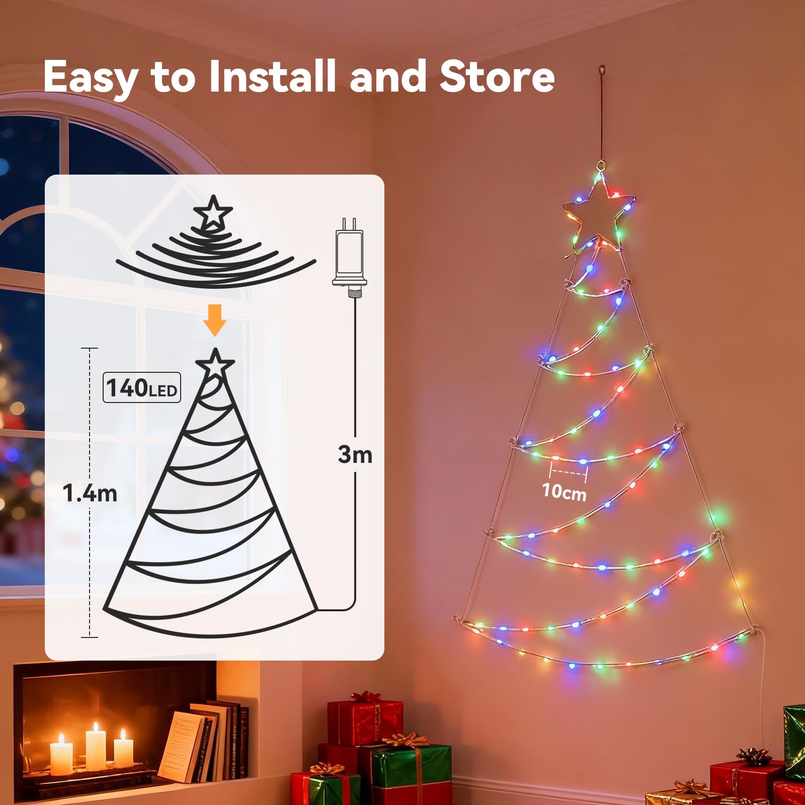 Aigostar Luces para Árbol Navidad con Anillo RGBIC Smart, 1.4M 140 LEDs, Control por APP y Mando, 39 Efectos Dinámicos, 150+ Escenas, Music Sync, para árbol de Navida Interior Exterior Decoracion
