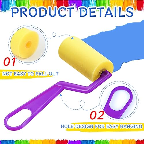 Miniatura 9 de Tenceur 50 Pieces 3 Inch Foam Paint Rollers Painting Sponge Roller Small Sponge Paint Roller with Plastic Handle for Young Artists Kids Early