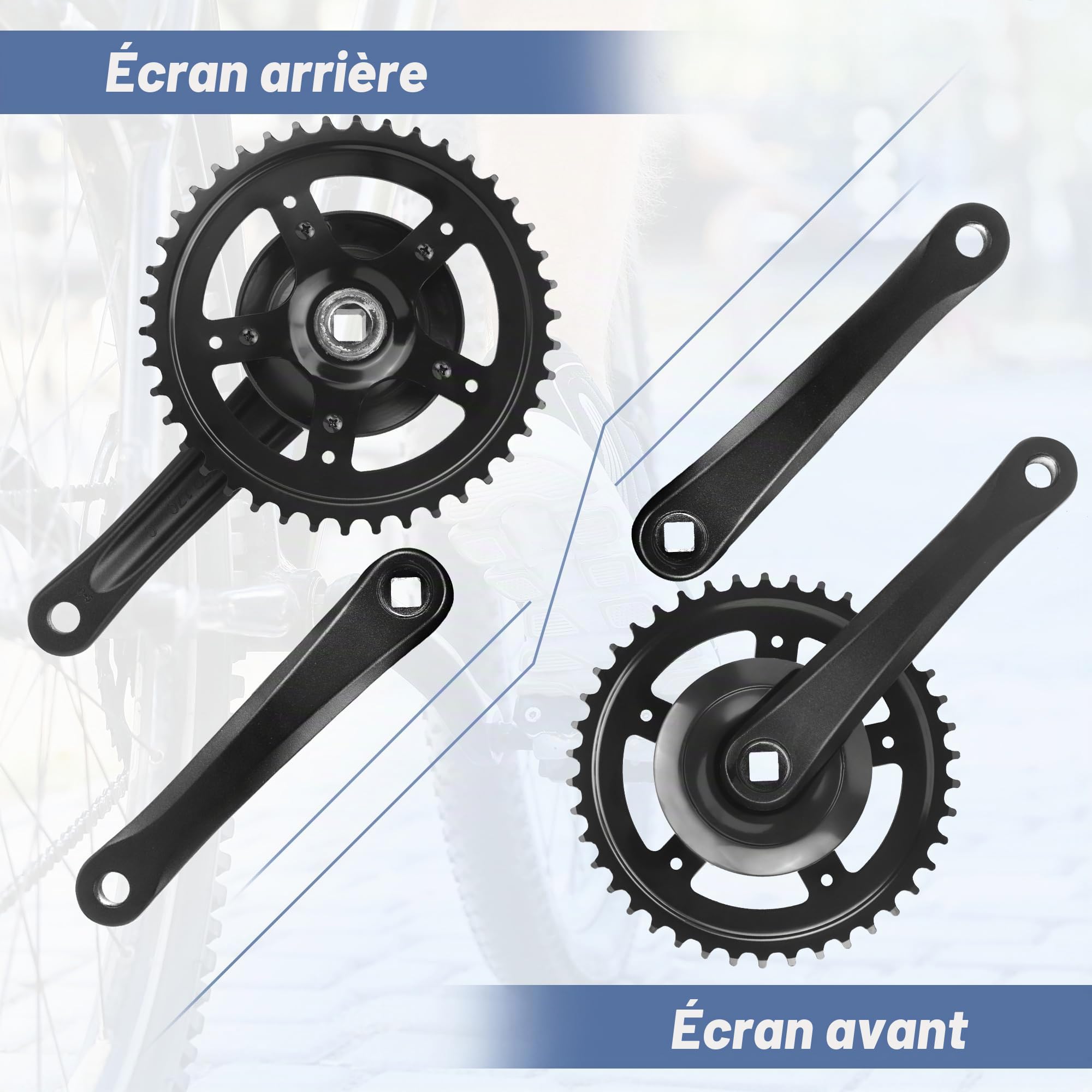 ZUKKA Tourney Pédalier de vélo 170 mm 38T/42T pour Single/1/6/7/8 vitesses Bras en alliage d'aluminium pour VTT Transmission carrée Noir/argenté