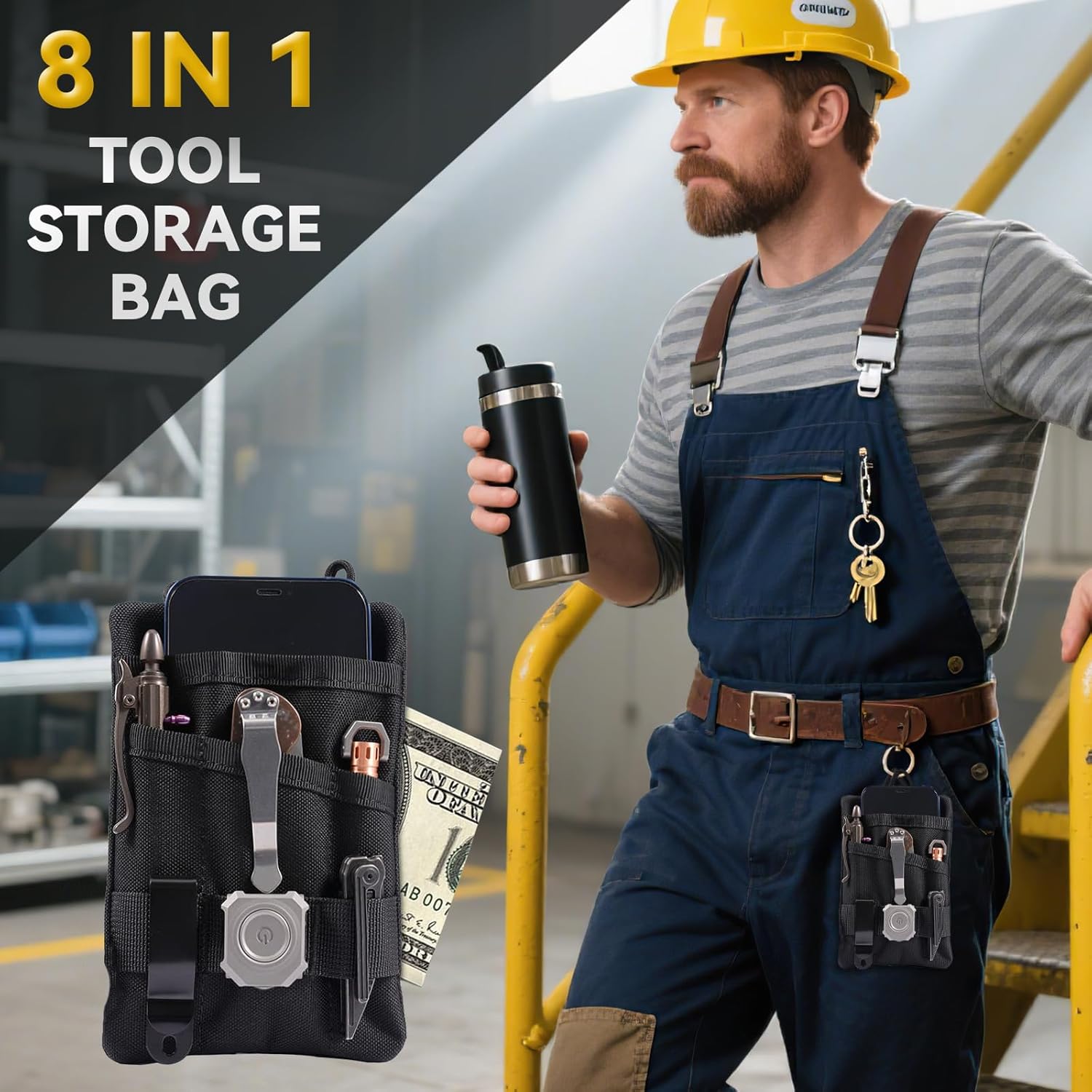 Platy Pocket Organizer, Durable EDC Tool Pouch for Men, Neck Wallet with Paracord Lanyard, Holds Flashlight, Multitool, Pen, Notebook - Image 2