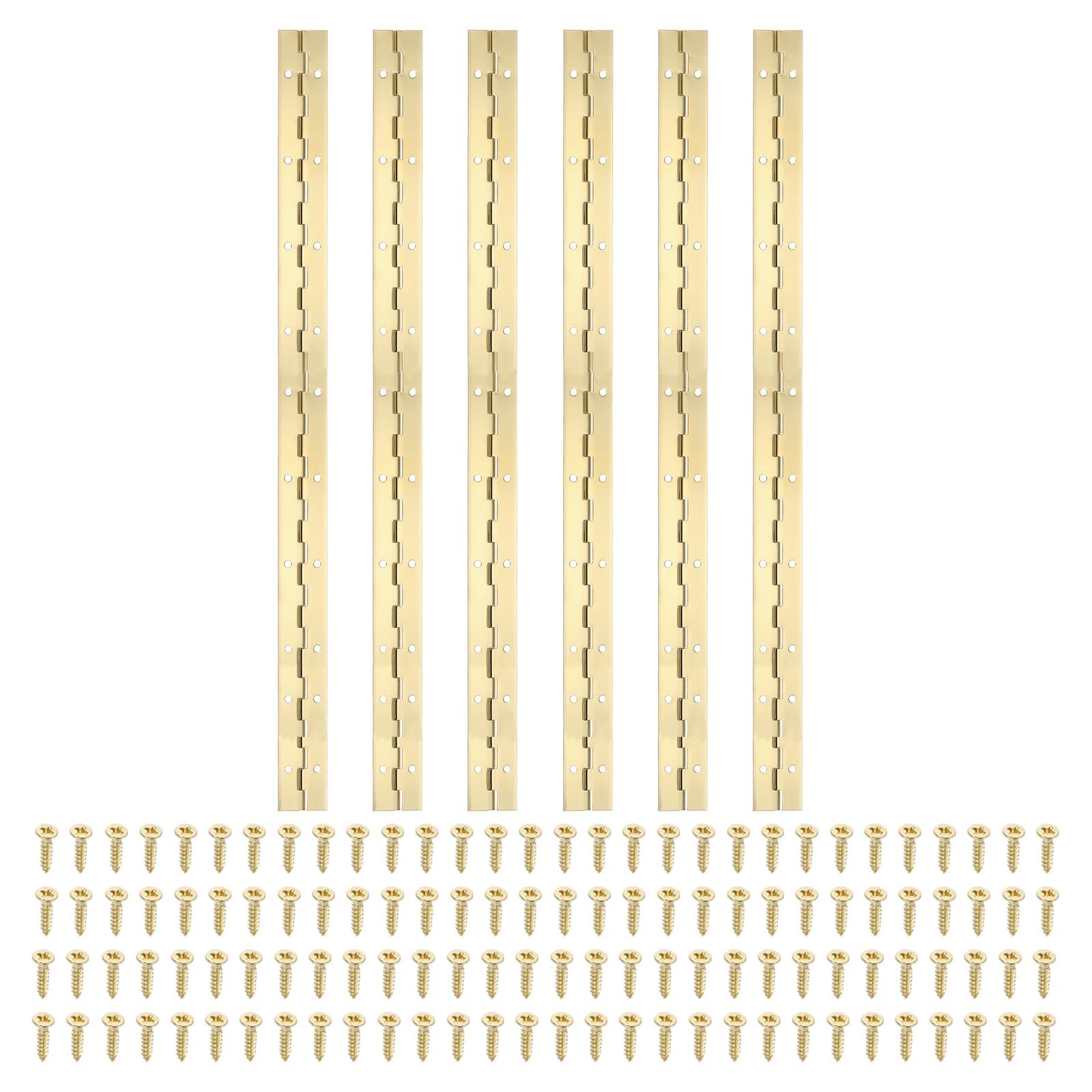 PATIKIL 20x1.2 Inch Piano Hinge,6 Pcs 304 Stainless Steel Continuous Hinge with Holes for Piano Gate Door Wooden Storage Box Cabinet Boat,Gold