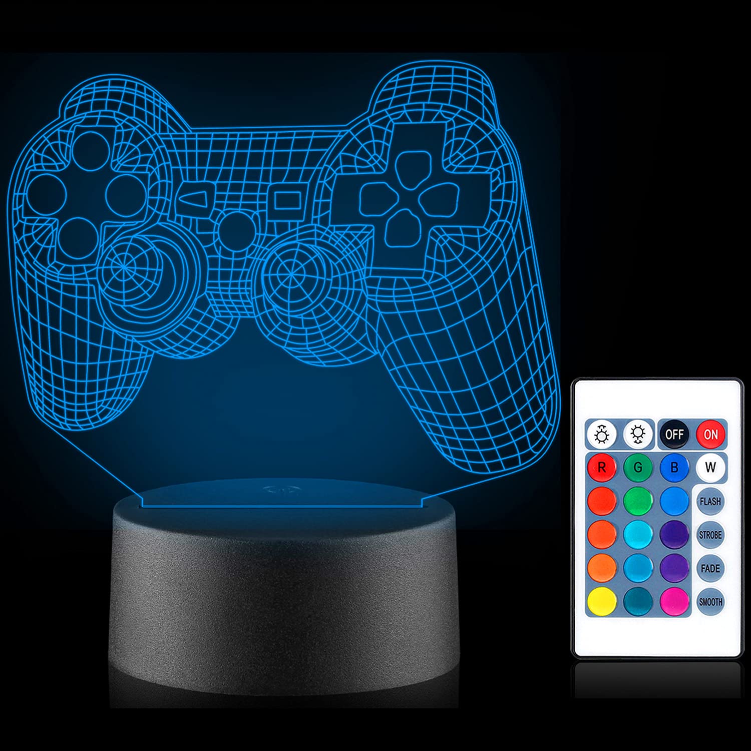 TENVAVAGamepad Night Light for Game Lovers 3D Controller Led Illusion Night Lamp 16 Colors Changing with Remote Control Room Decor Gifts for Boys Girls