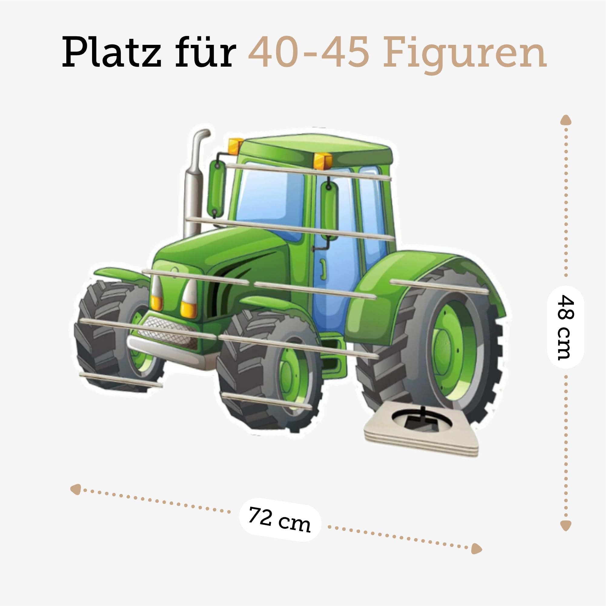 Farbklecks-Collection Tonie Regal Traktor, Wandregal für bis zu 45 Hörfiguren, Maße 48 x 72 x 6 cm, mit speziellem Ablagefach kompatibel mit Toniebox, handgefertigt in Deutschland