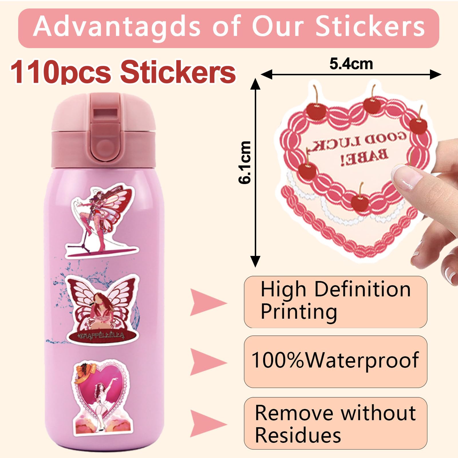 BDSHUNBF 100 Pack Chappell Pop Singer Decals, Waterproof Music Stickers for Water Bottles Book, Skateboard, Laptop, Guitar, Suitcase - Image 2