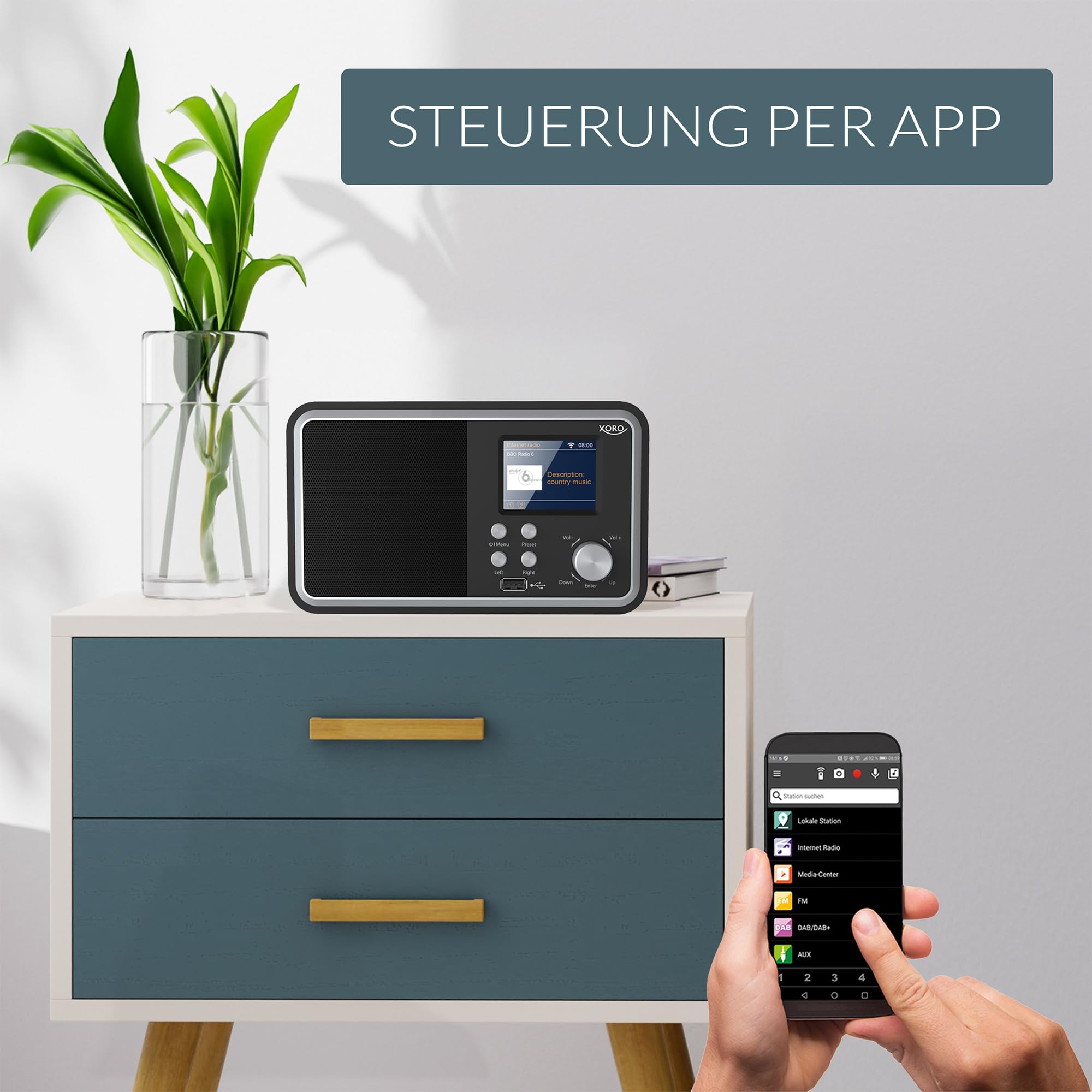 XORO DAB 300 IR digitales WLAN Internet Radio mit DAB+ & FM Empfang, Bluetooth 5.2, Podcast-Wiedergabe, 2,4" Zoll Farbdisplay, integriertem Wecker, Schwarz