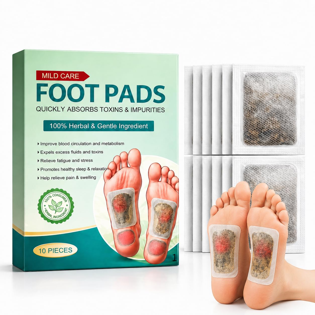 Foot Detox Pads with Herbal Ingredients & Bamboo Vinegar | Natural Foot Patch for Pain Relief, Better Sleep, Odor Control, Relaxation & Acupoint Massage Therapy, 10 Pads-image-35